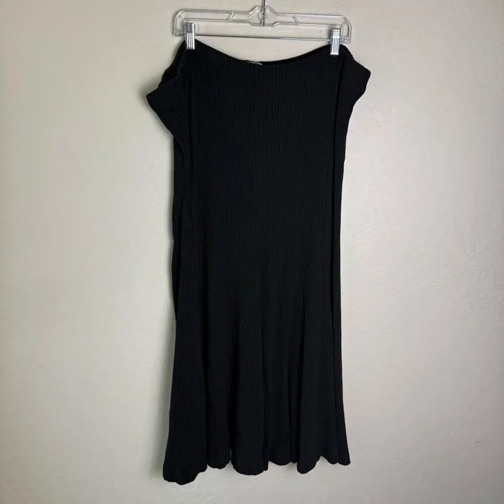 Mara Hoffman Meda Black Rib Knit Midi Skirt XL